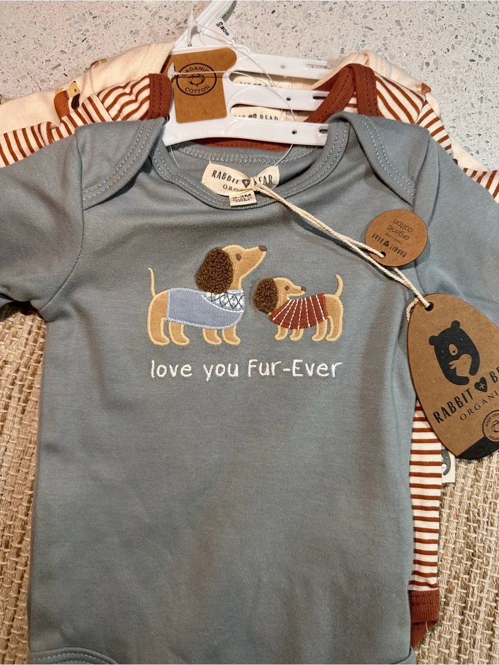 Rabbit & Bear Organic Blue 'Love You Fur-Ever Dachshund' Baby One-Piece